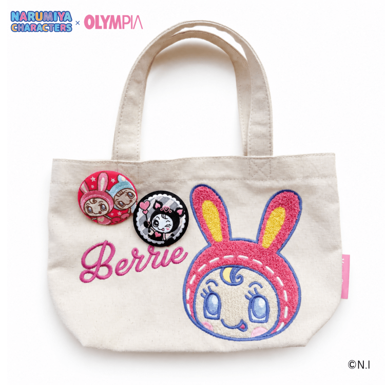 オリンピアとナルミヤキャラクターズコラボ ミニトートバッグ/ランチバッグ_シークレット刺繍缶バッジ